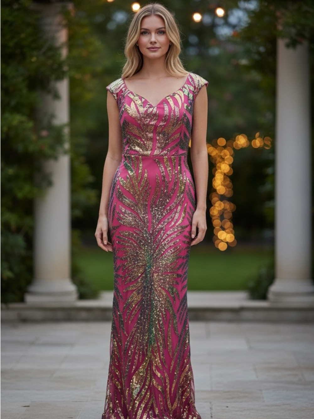 Metallic Pink Sequin Evening Gown